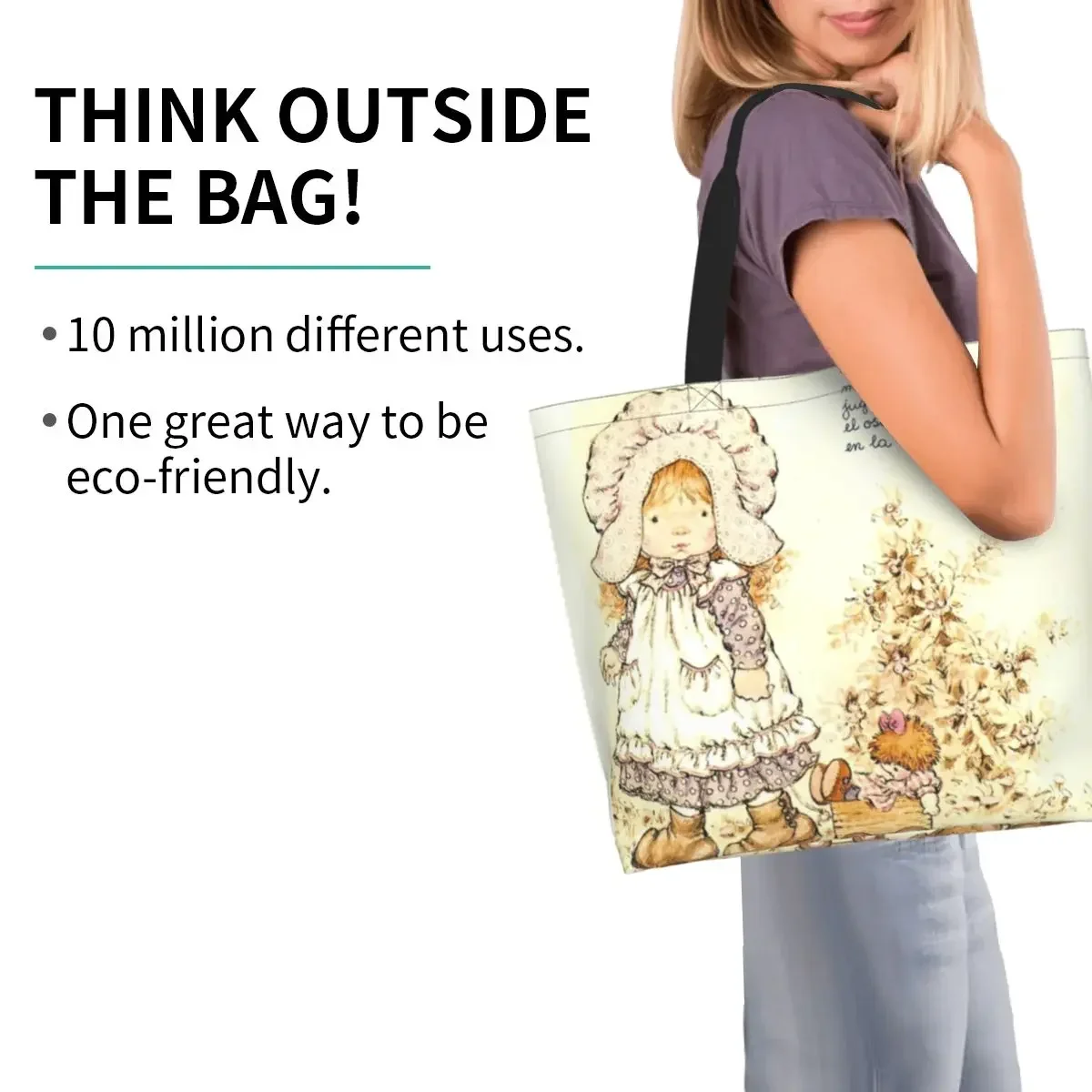 

Custom Cartoon Sarah Kay Shopping Canvas Bag Women Recycling Big Capacity Grocery Girl Shopper Tote Bags