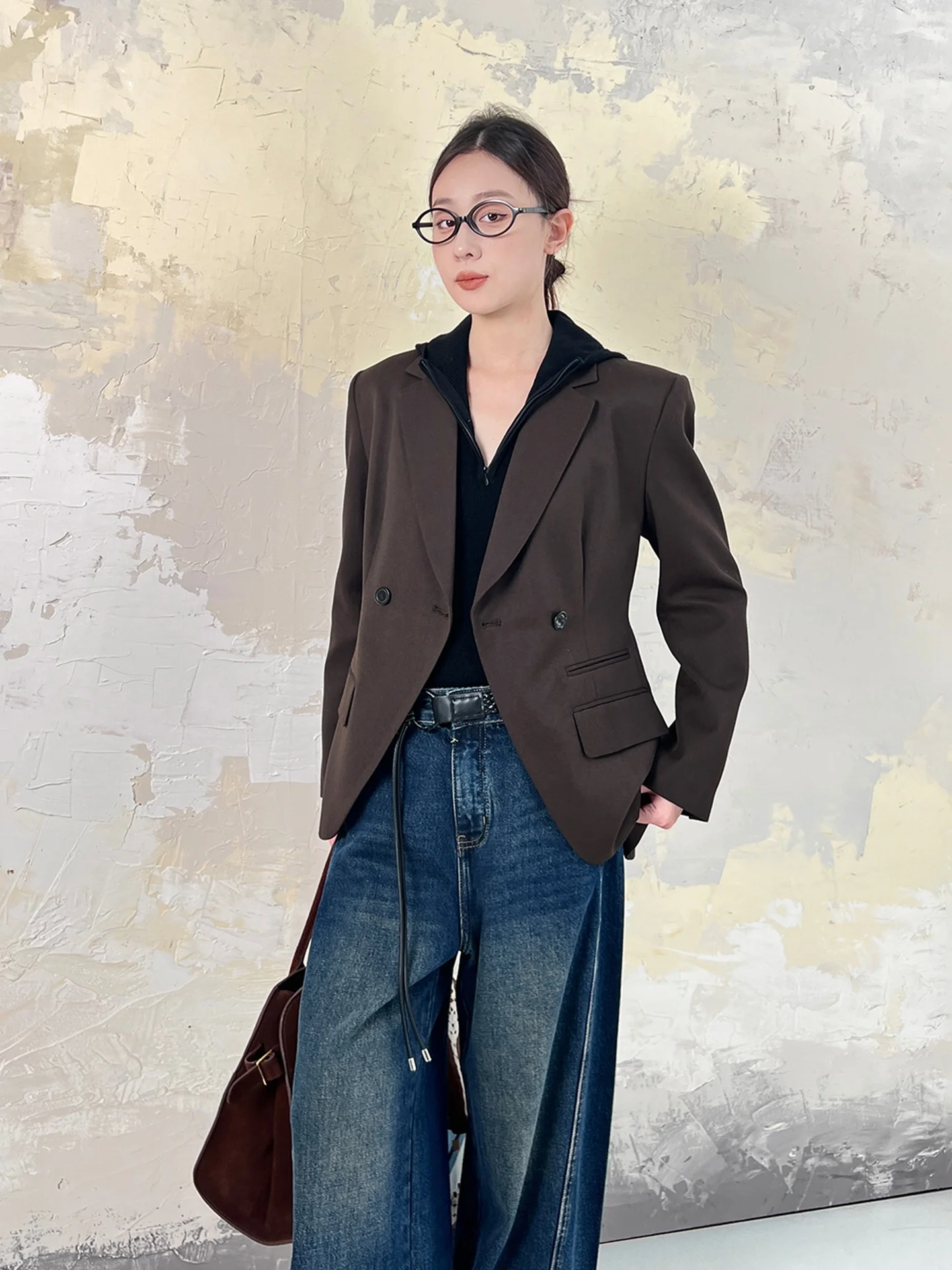 

Faionable Dry Sle Woolen Suit Jaet Women's Waist-Cinching Casual Woolen Outerwear Ele Profional Look by TaoTaoJia