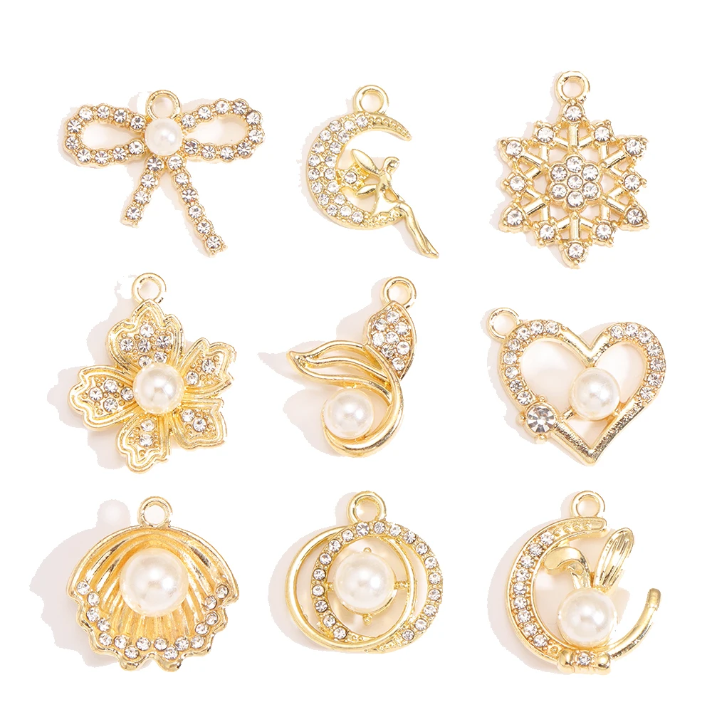 15Pcs Luxurious pearl Heart Shell Fish Tail Sunflower Alloy Pendant Charm for Women Necklace Earrings Gift DIY Jewelry Making
