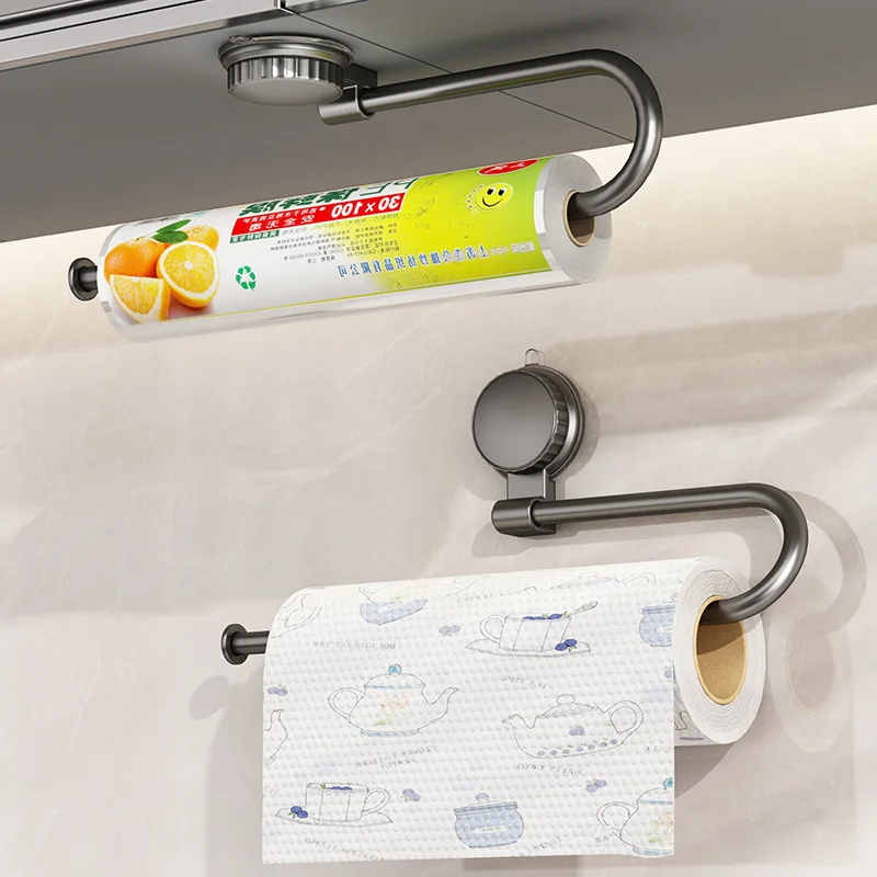 

Paper Towel Holder Under Cabinet, Strong Adhesive Kitchen Roll Dispenser, Space-Saving Sponge & Towel Hanger for Sink