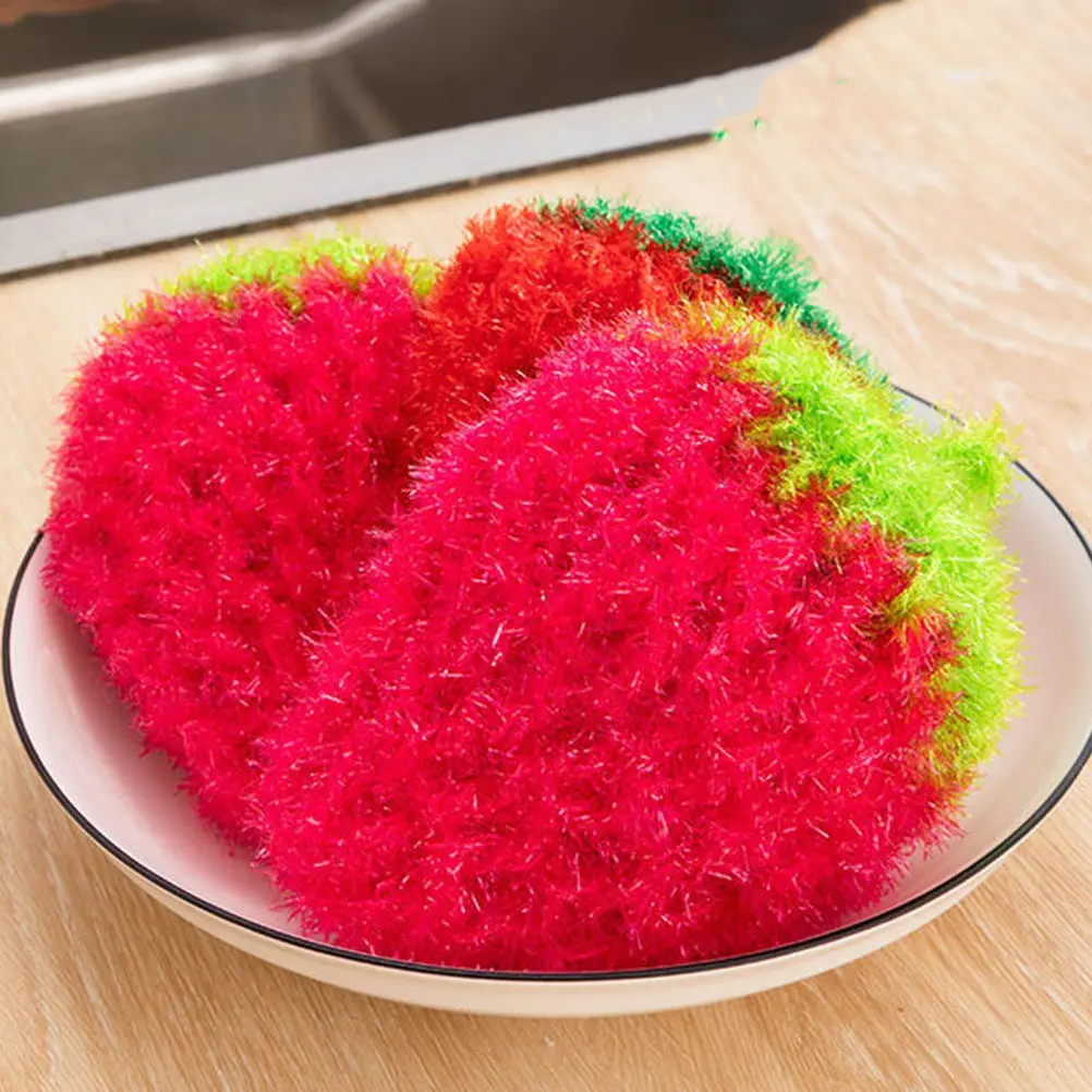 3Pcs Multi Purpose Strawberry Shaped Washing Cloth Polyester Dish Towel for Dishwashing Bowls Pots Glass Scouring Kitchen Scrub