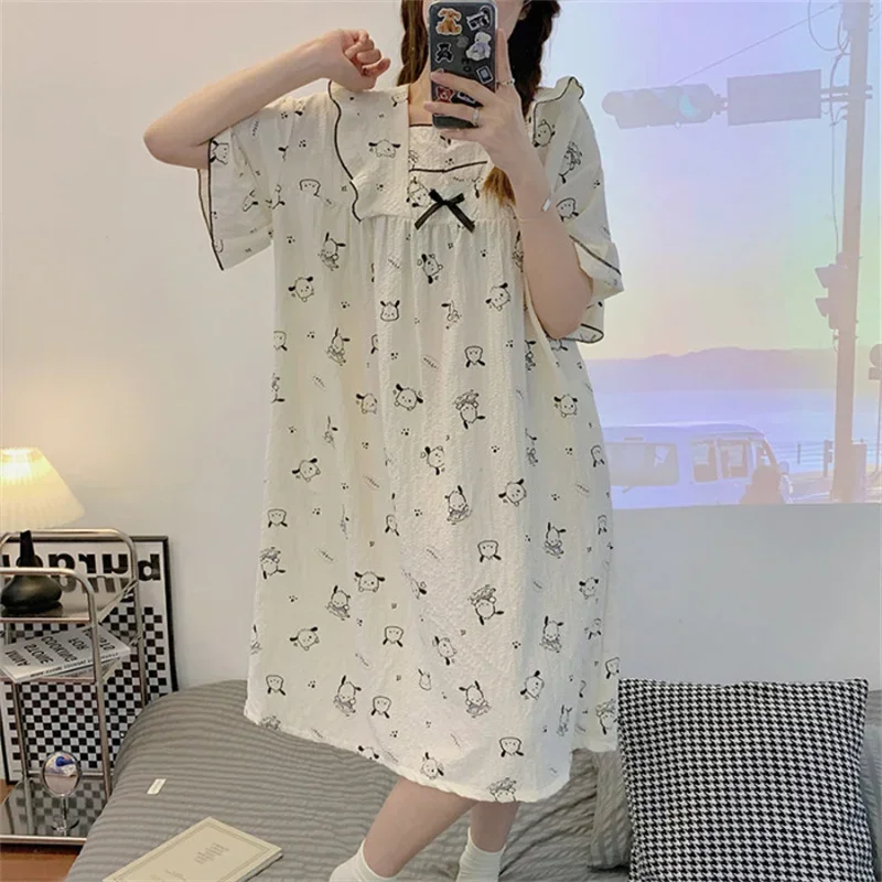 

Kawaii Sanrio Pochacco Sleeping Pajamas New Summer T Shirt+Shorts 2Pcs Homewear Pajamas Cute Pochacco Kuromi Sleeping Dress