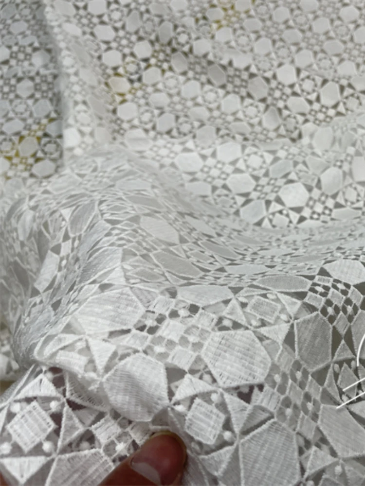 Organza Embroidered Fabric for Diy Sewing White Lace Jacquard Wedding Dress Clothing Cloth Per Meter Polyester Cotton  Material