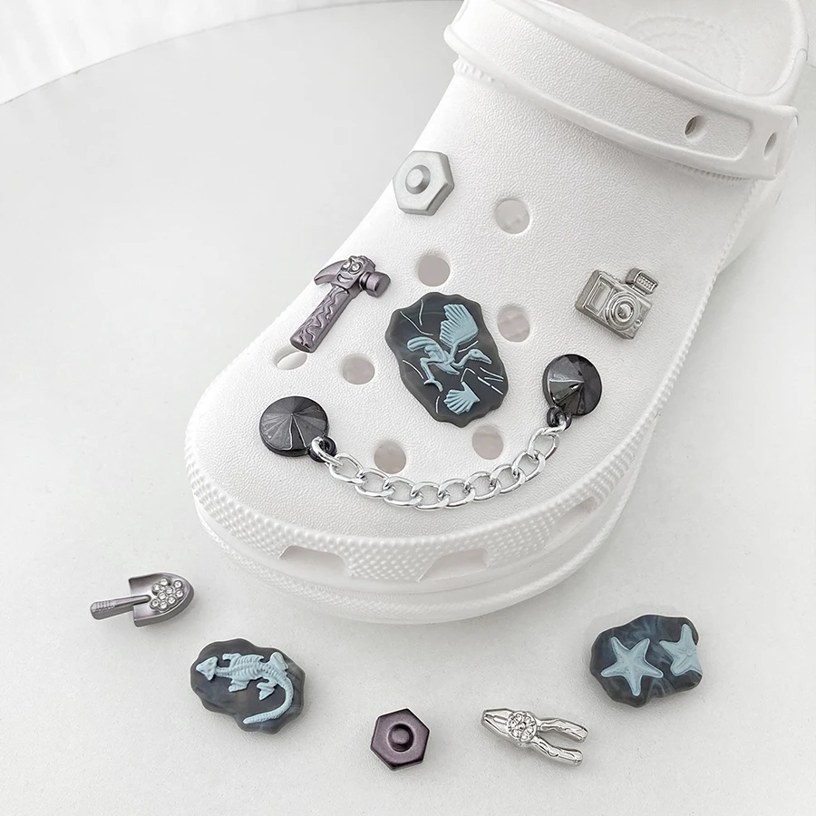 10pcs Dinosaur Fossil Style Cute Charms Detachable Shoe Decoration Set Suitable For Crocs Clogs Bogg Bag Party Gift Idea