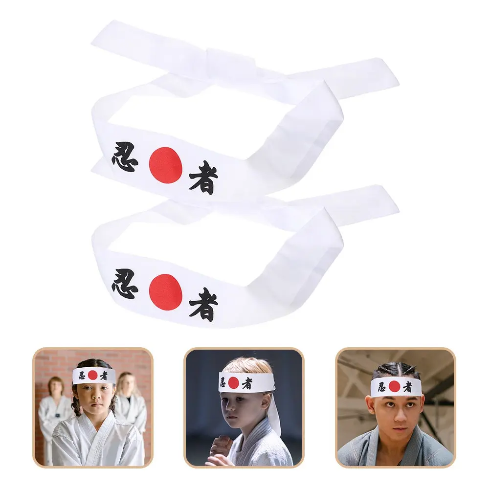 

2Pcs Japanese Style Headband Ninja Print Reusable Hairband for Chef Karate Sports Wide Comfortable Head Band Outdoor Activity