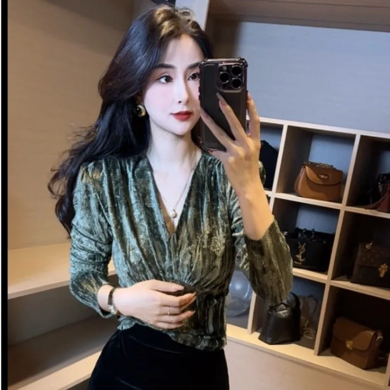 

Модный женский зимний топ Long Sve с узлом и V-образным вырезом на талии, корейский ветер TT582