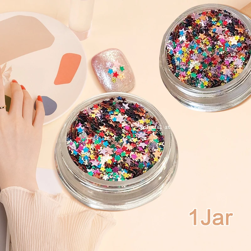 

1 банка, мини-сверкающая звезда, блестящие пентаграммы для ногтей, украшение для ногтей, дизайн маникюрного салона, милые аксессуары, дизайн ногтей «сделай сам»