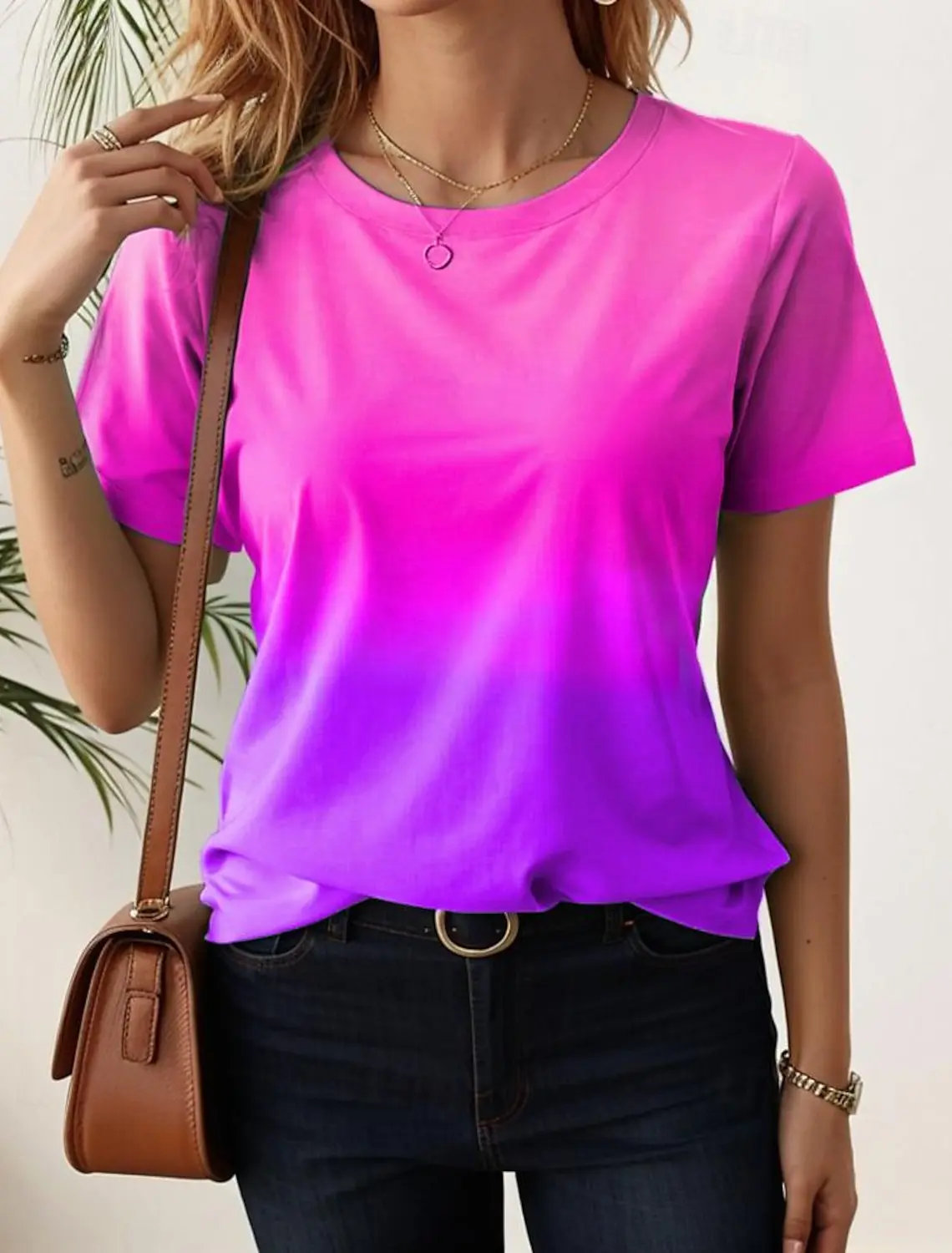 Women\'s T-Shirts For Women 3d Gradient Print Tees Casual Street Femalewear Summer Oversized T-Shirt Fashion Lady Y2k Clothing