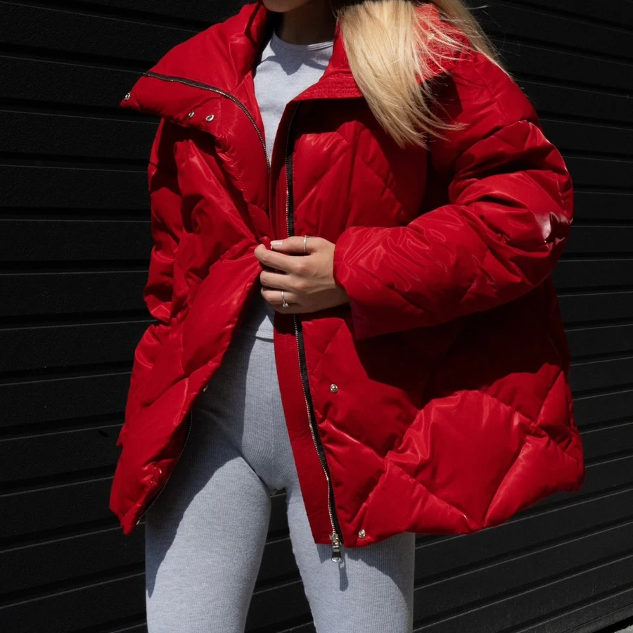 Chaqueta acolchada de algodón a cuadros para mujer, moda de venta al por menor americana, abrigo grueso con solapa grande, abrigo cálido Simple informal de invierno