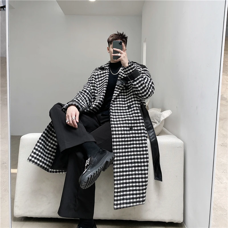 

Men Long Cotton Coat 2023 Autumn Winter New Wool Blend Contrast Color Casual Business Fashion Slim Windbreaker Men Clothing H34