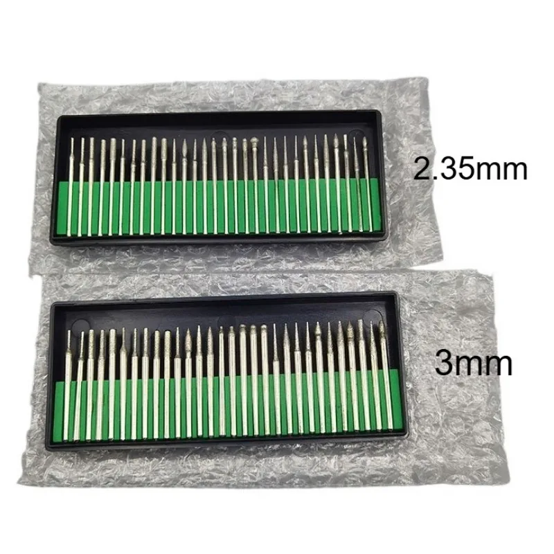 30pcs Shank Diamond Burs Set With Box For Dremel Electric Grinder Power Accessories Abrasive Drill Bit Rotary Tool Set 2.35/3mm