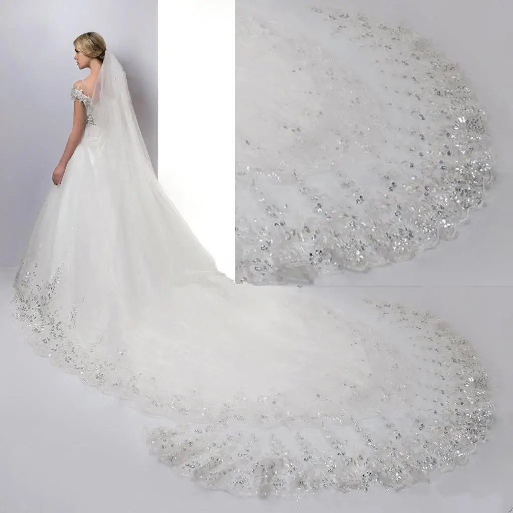 

Long Bridal Veil with Comb Lace Embroidery Cathedral Length Wedding Veil Soft 1 Tier Swiss Lace High Quality Accessories G39