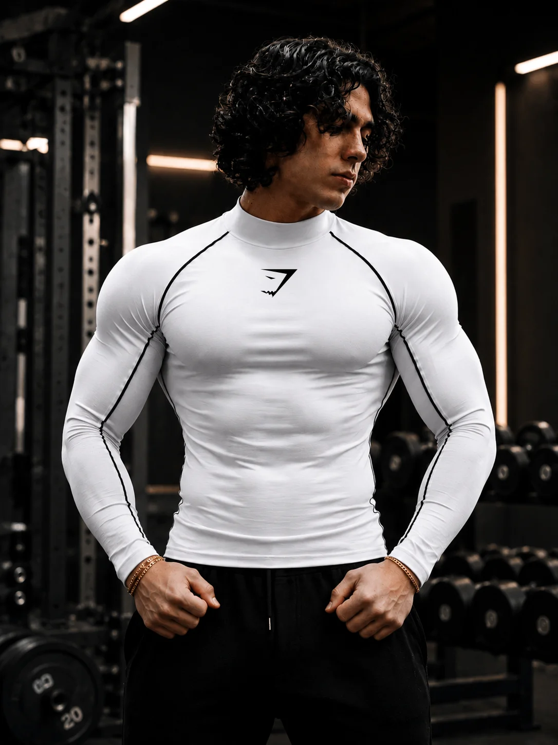 GYMSHARK high neck long sleeved, quick drying exercise and fitness, suitable for gym running and muscle building