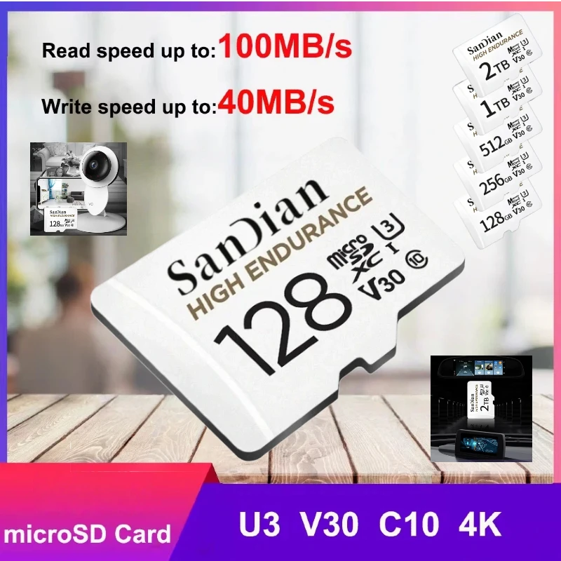 Sandian new  2026 High Endurance micro 128gb 1tb Tf SD Card V30 U3 C10 Professional Memory card for dash cam or home monitoring