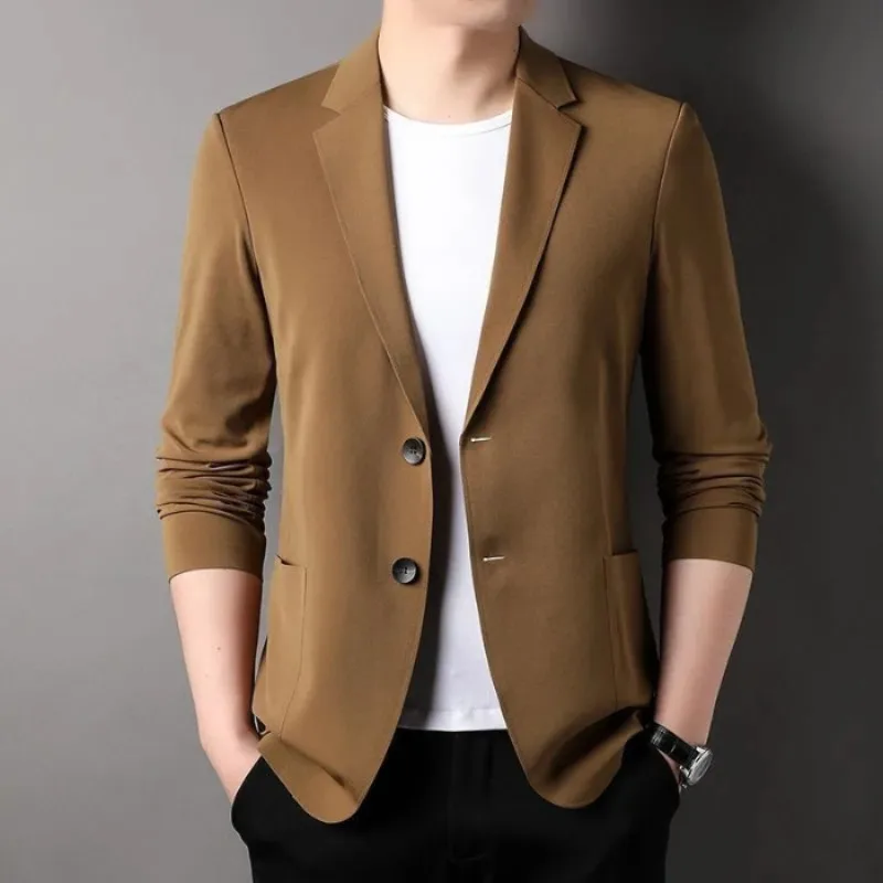 Spring Autumn Fashion Polo Collar Middle Sleeve Suits Casual Versatile Western Clothing Commuter Loose Handsome Men\'s Blazers