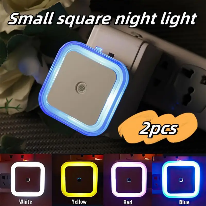 

Mini LED Night Light Plug in Dusk to Dawn Sensor Wall Nights Lamp Square for Bedroom Hallway Stairs Corridor 110V 220V+Decal