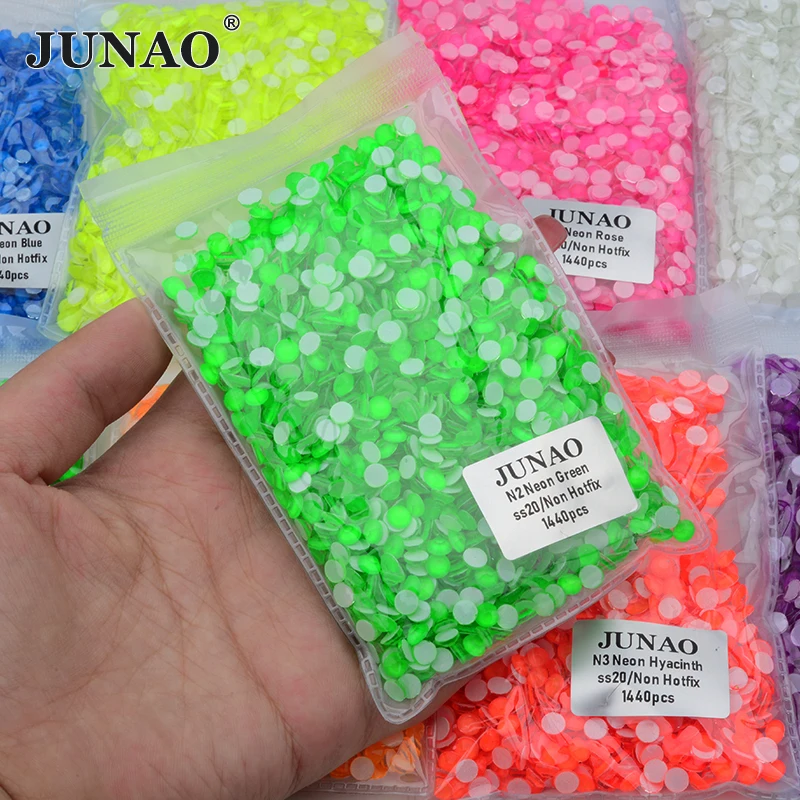 JUNAO SS6 SS16 SS20 SS30 Neon Yellow Glass Rhinestones Flatback Crystal Strass Nail Stones Non Hotfix For Cup Decoration