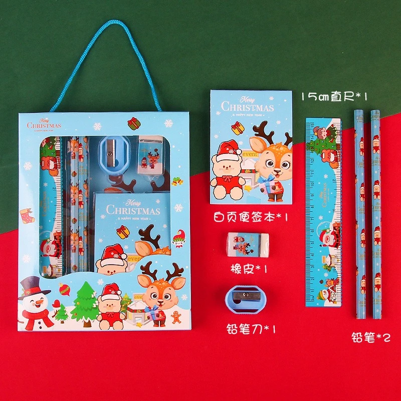 Das Lernset-Geschenk wird vom Weihnachtsmann gelten. Bleistift-Briefpapier-Set für Kinder, Studenten, Bürobedarf, Kawaii-Preis, Geburtstag, Neujahr