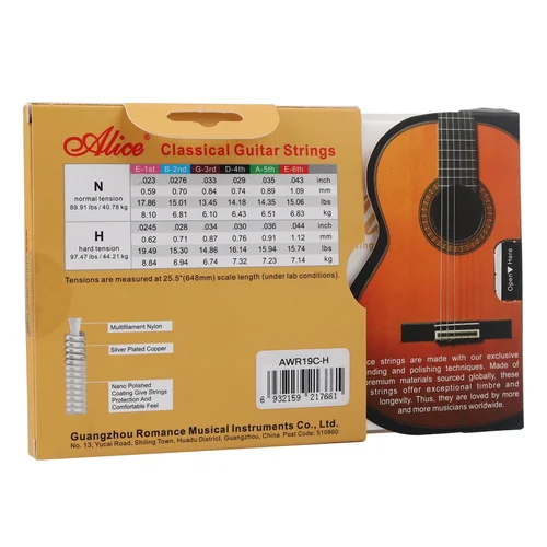 Imagen 2 del producto Alice AWR19C Cuerdas de guitarra clásica Carbono dorado Chapado en plata Cooper Winding Normal Alta tensión