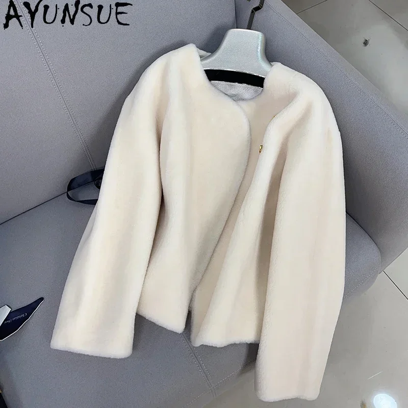 AYUNSUE 100% Sheep Shearing Jacket for Women 2023 Fall Winter Short Lamb Wool Coat Korean Style Coats and Jackets Abrigo Mujer