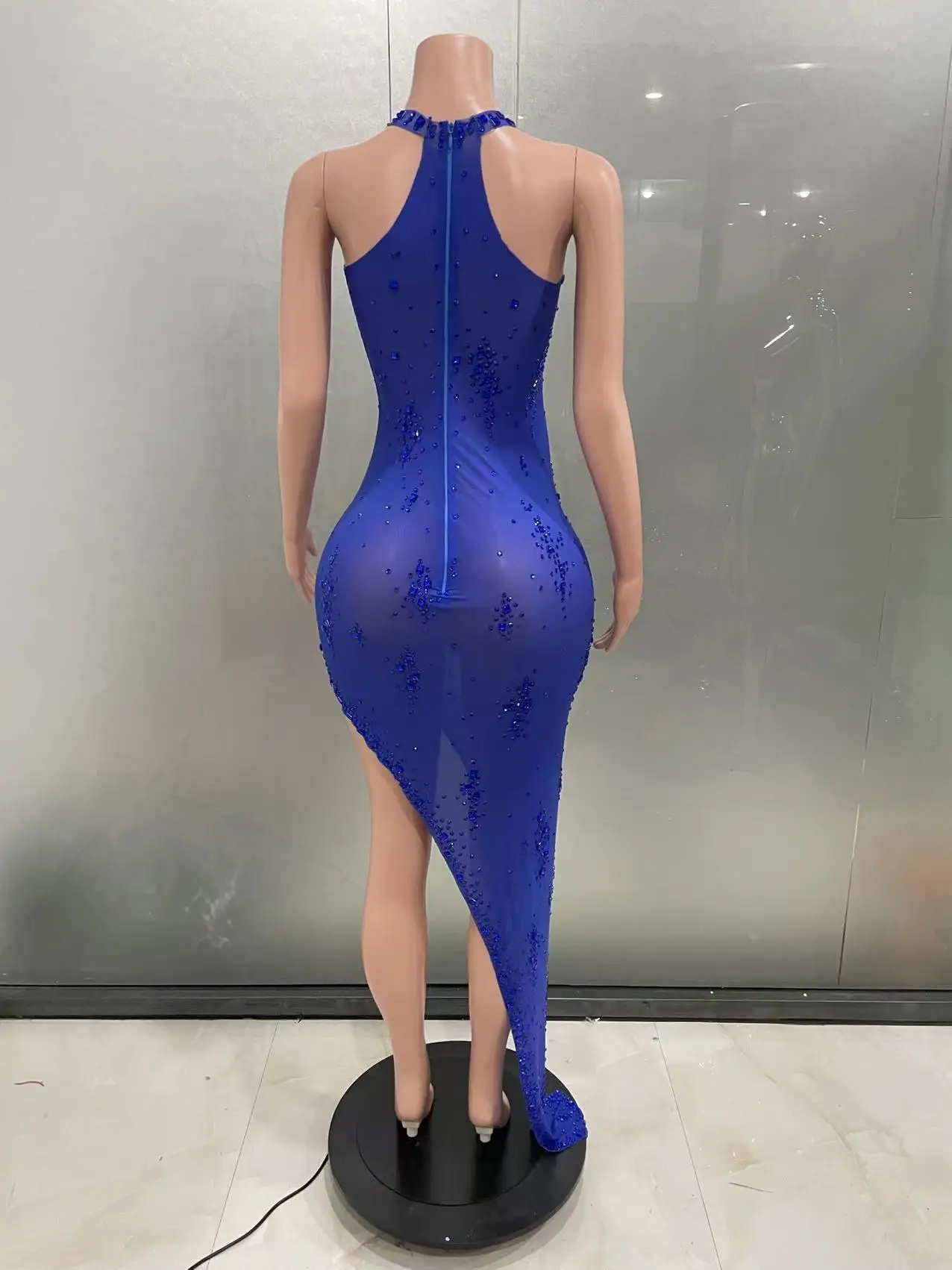 STOCK Birthday Celebrate Party Shining Rhinestones Sexy One shoulder Cultivation Dress Party Evening Gown Singer Stage Costume