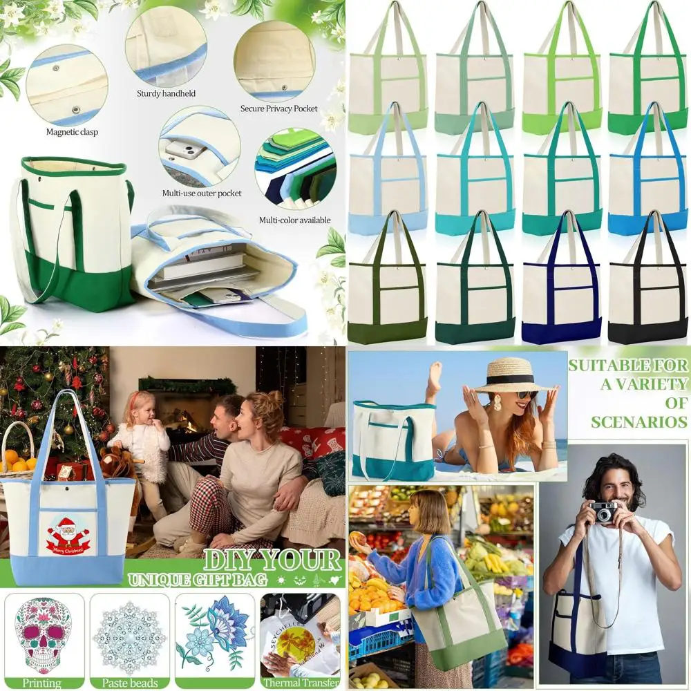 مجموعة حقائب قماشية مكونة من 12 قطعة، حقائب تسوق متينة مع جيوب، مثالية للنساء والمعلمين، هدية مثالية لعيد الميلاد