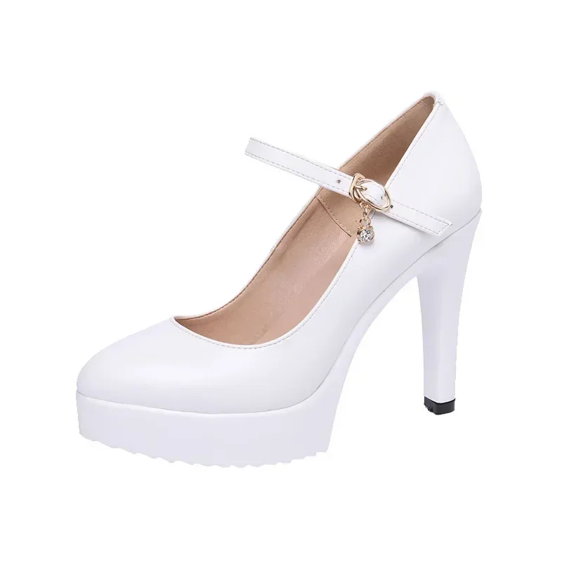 8cm 11cm Small Size 32-43 Breathable Soft Leather Shoes Platform Pumps 2025 Spring Block High Heels Shoes Wedding Dress Office