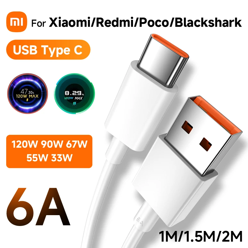 120W 90W 67W Original USB Type C Quick Charger Cable for Mi 14 13 12 11 Pro Redmi Note 14 13 12 11 Pro POCO F5 F4 X5 Pro M6 Pro