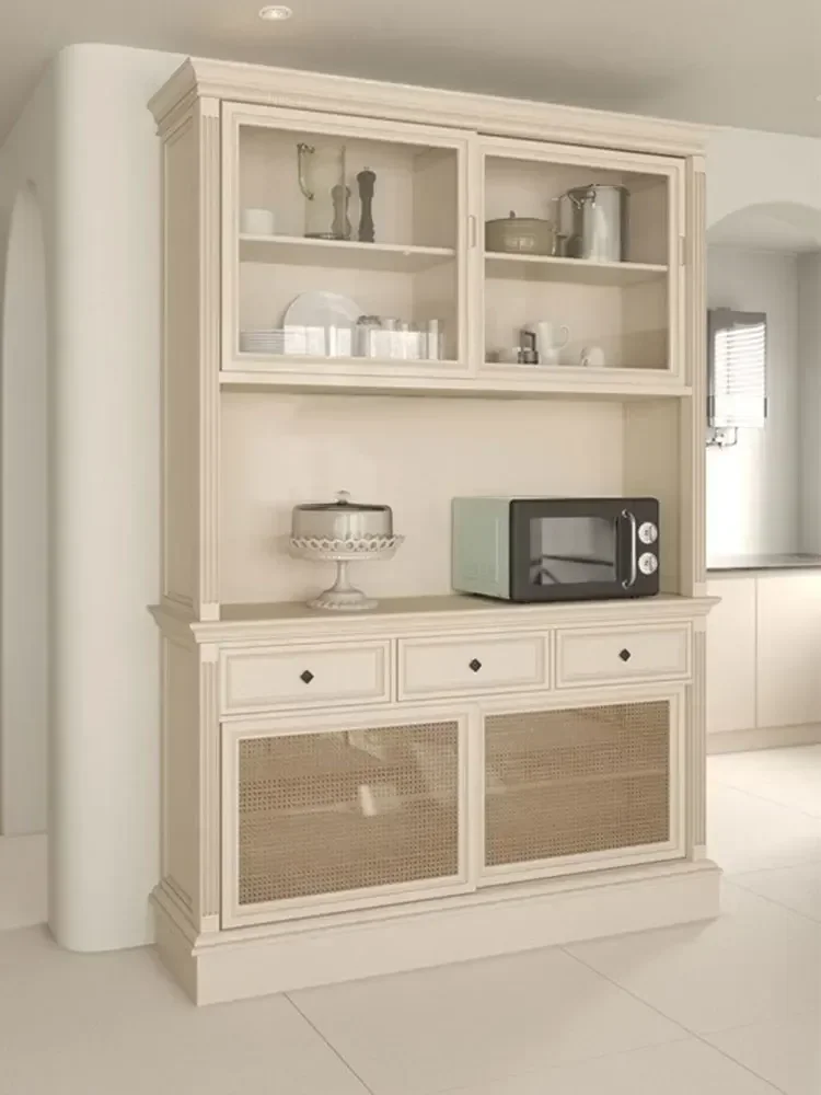 

X American solid wood dining side cabinet cream white multi-functional storage French retro integrated wall high cabinet