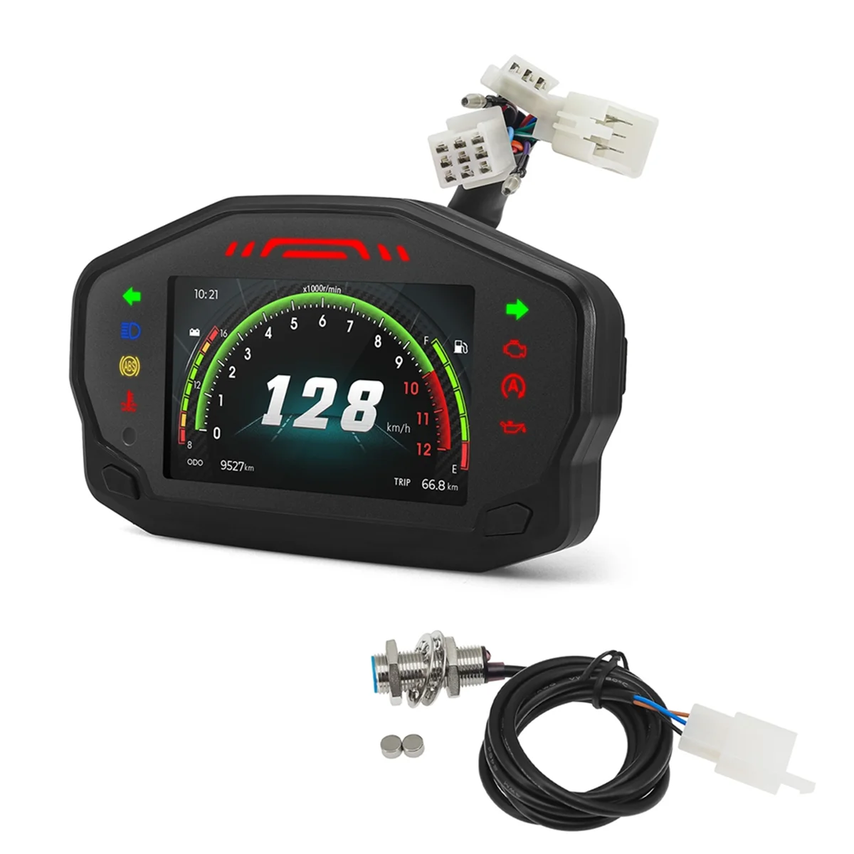 AD Universal Motorcycle Dashboard Tachometer LCD Digital 12000rpm Speedometer for 2-4 Cylinders Odometer