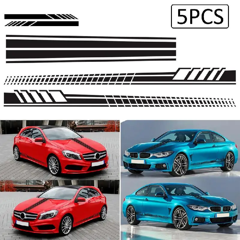 

5PCS Car Side Stripes Side Stripe Skirts Graphics Vinyl Sticker Decals Racing Sport Car Stickers Auto Body DIY Car Accessories
