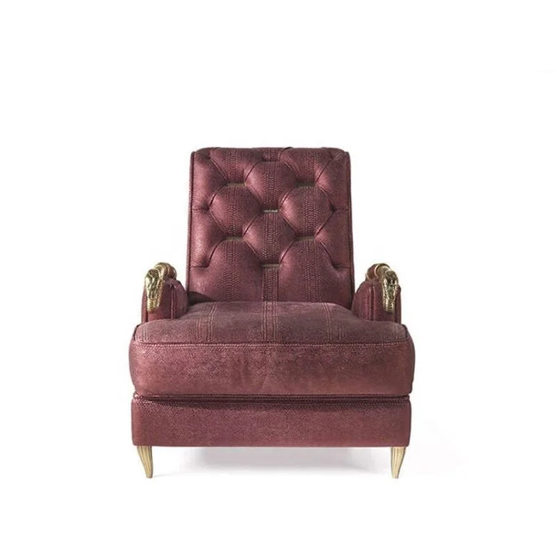 Luxury 24K Gold Snake Armrest Single Sofa Chair Red Leather Upholstered Lounge Chair for Home Villa Wood Velvet Metal Material