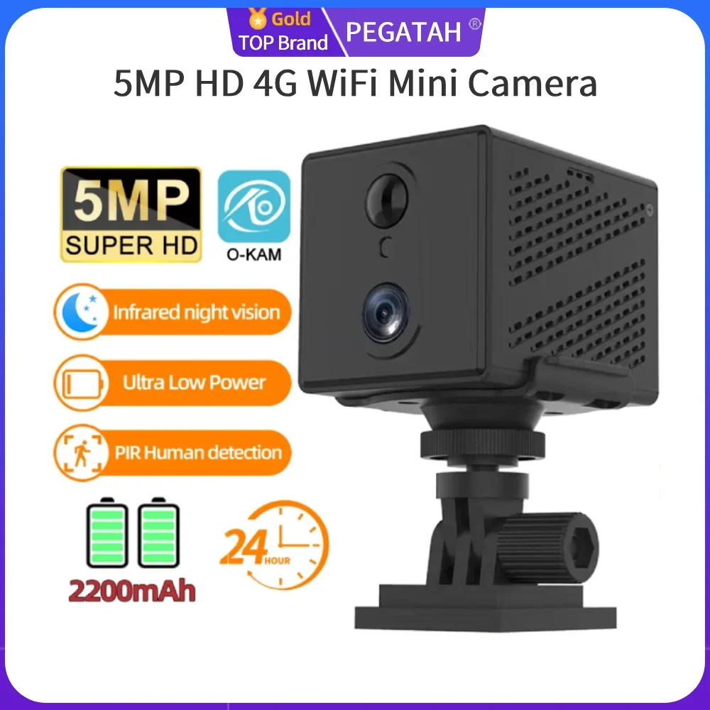 

PEGATAH HD 5MP WiFi 4G Mini Cam Indoor Night Vision Surveillance Security Monitoring 2200mAh Battery Low Power Home Camera