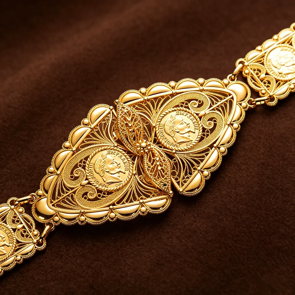 Luxury Gold Plated Hollow Carved Waist Chain Vintage Arabesque Bridal Wedding Belt