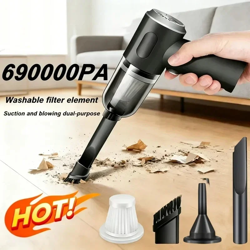 690000Pa Wireless Car Vacuum 2 Hours Quick Charge Wet Dry Dual-use Cleaner Cordless Handheld High-power Vacuum Cleaner