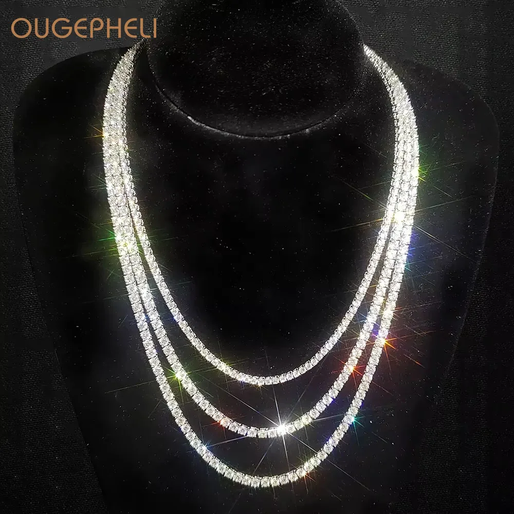 

Ожерелье-цепочка OUGEPHELI с муассанитами, серебро 925 пробы, GRA VVS D цвет, позолота 14K 18K, оптовая продажа, на заказ