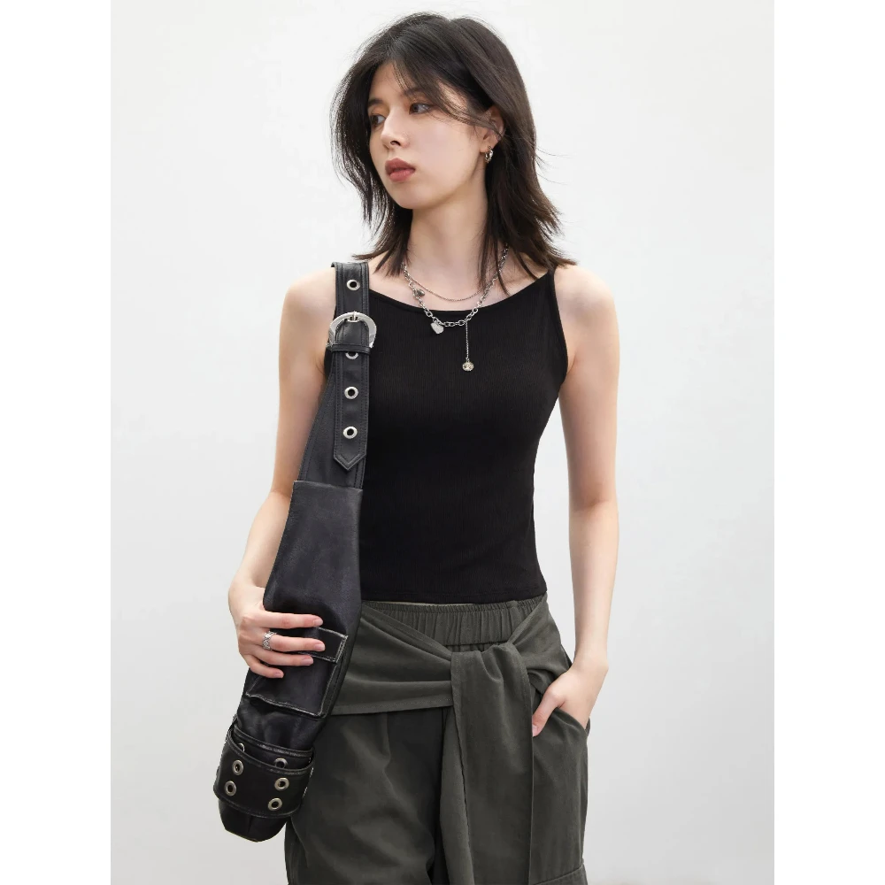 CHIC VEN Casual Women Tanks with Chest Korean Slim Solid Micro Elastic Soft Camis Basic Knitted Vests Summer Autumn New 2026