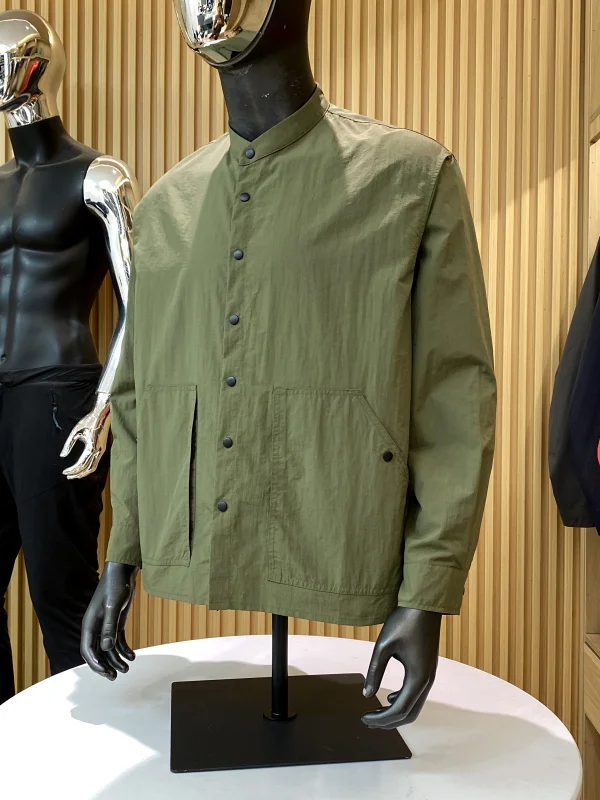 

Line Men's Lightweight Long Sleeve Shirt Stand Collar Quick Dry Breathable Micro Pleat Texture Spring Summer Fashion