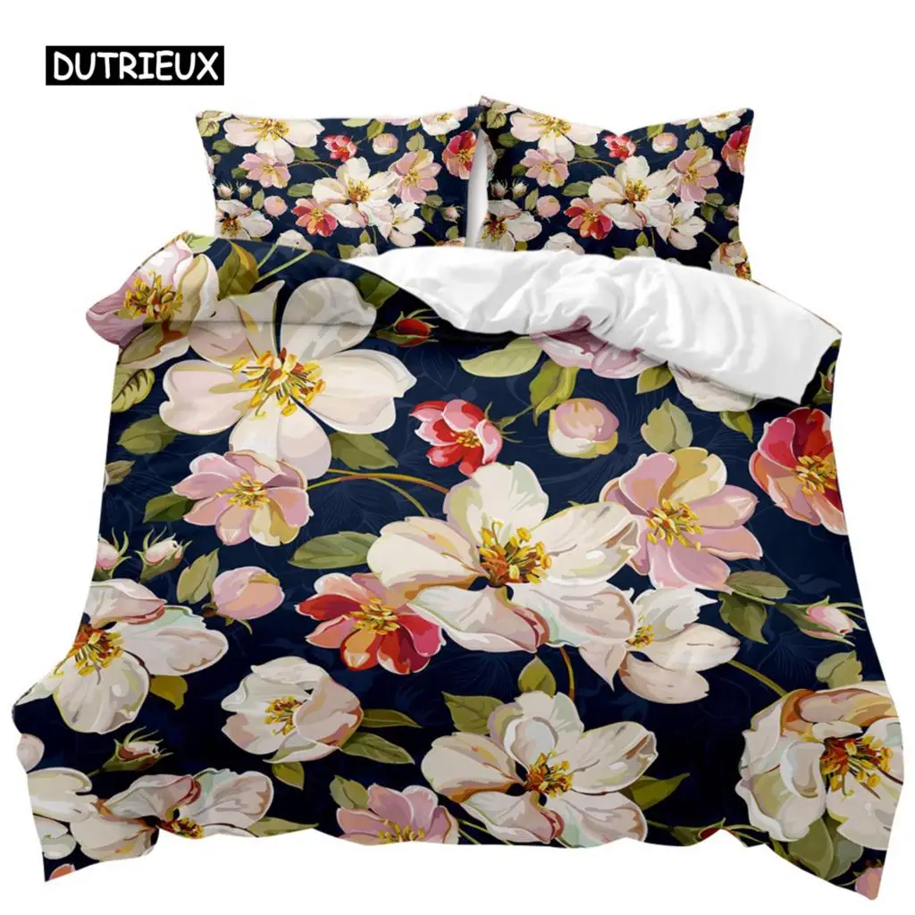 

Flower Duvet Cover Set Colorful Flower Fresh Garden Botanical Twin Comforter Cover Women Flower Polyester Bedding Set Queen King