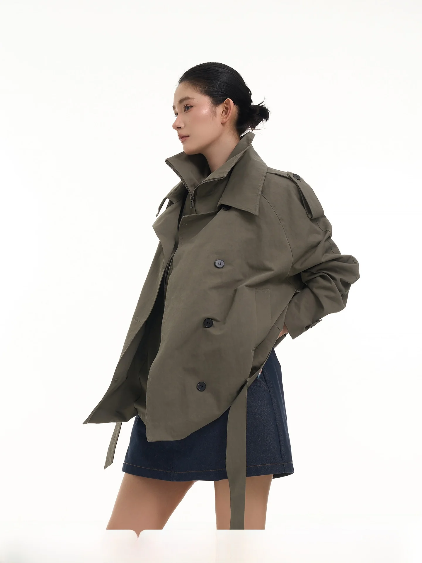 

Wutong Long Sve ветровка Jaet женская ранняя осень корейский свободный универсальный воротник-стойка искусственный топ из двух предметов