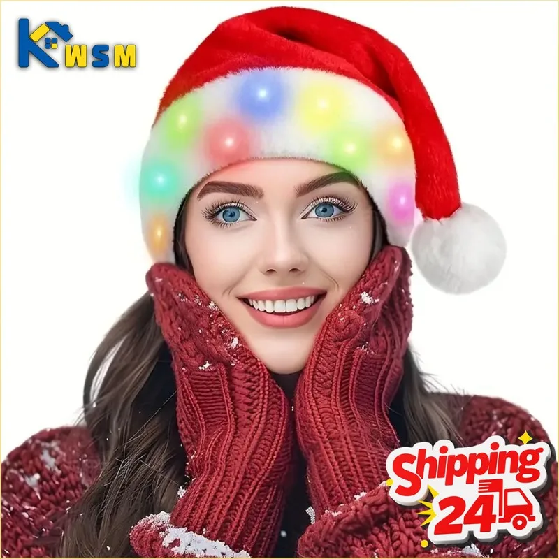 1/2/4PCS LED Weihnachten Glow Hut Plüsch Santa Hut für Erwachsene und Kinder Urlaub Party Dekoration weihnachten Zubehör