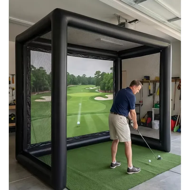 Commercial Customized Portable Golf Training Cage Inflatable Golf Simulator Projector Enclosure Shooting Tent with Screen