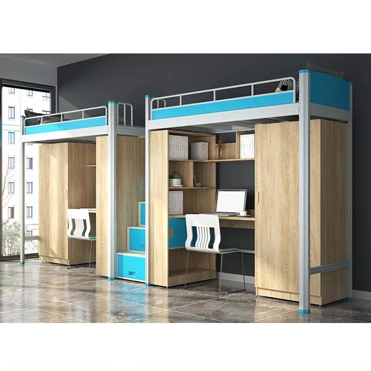 Loft Bed Adult Student Bunk Bed with Desk High-quality School Dormitory Metal Modern Double Bunk Beds