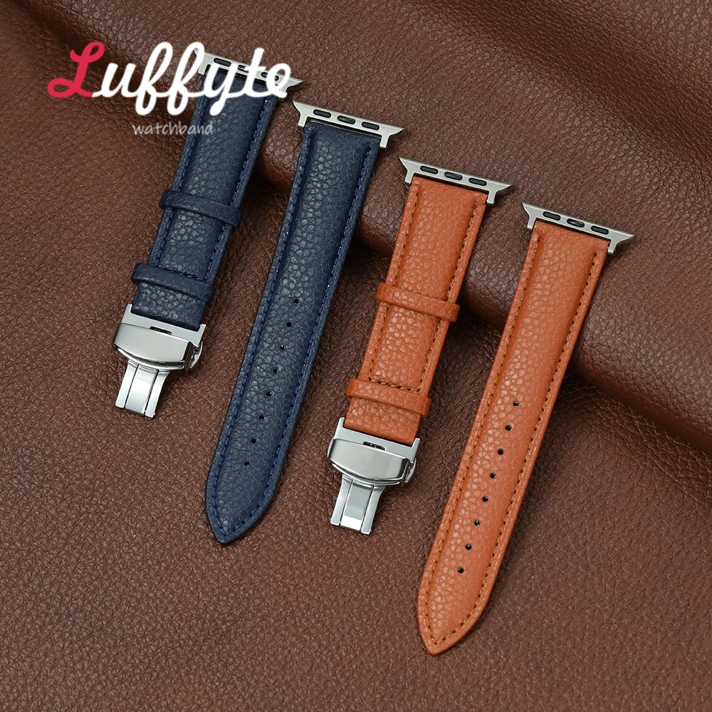 Lichee Muster Lederarmband für Apple Watch 1-11 Ultra SE 3 2 1 Armband für Iwatch 38-49 mm Bürokleidung Armband