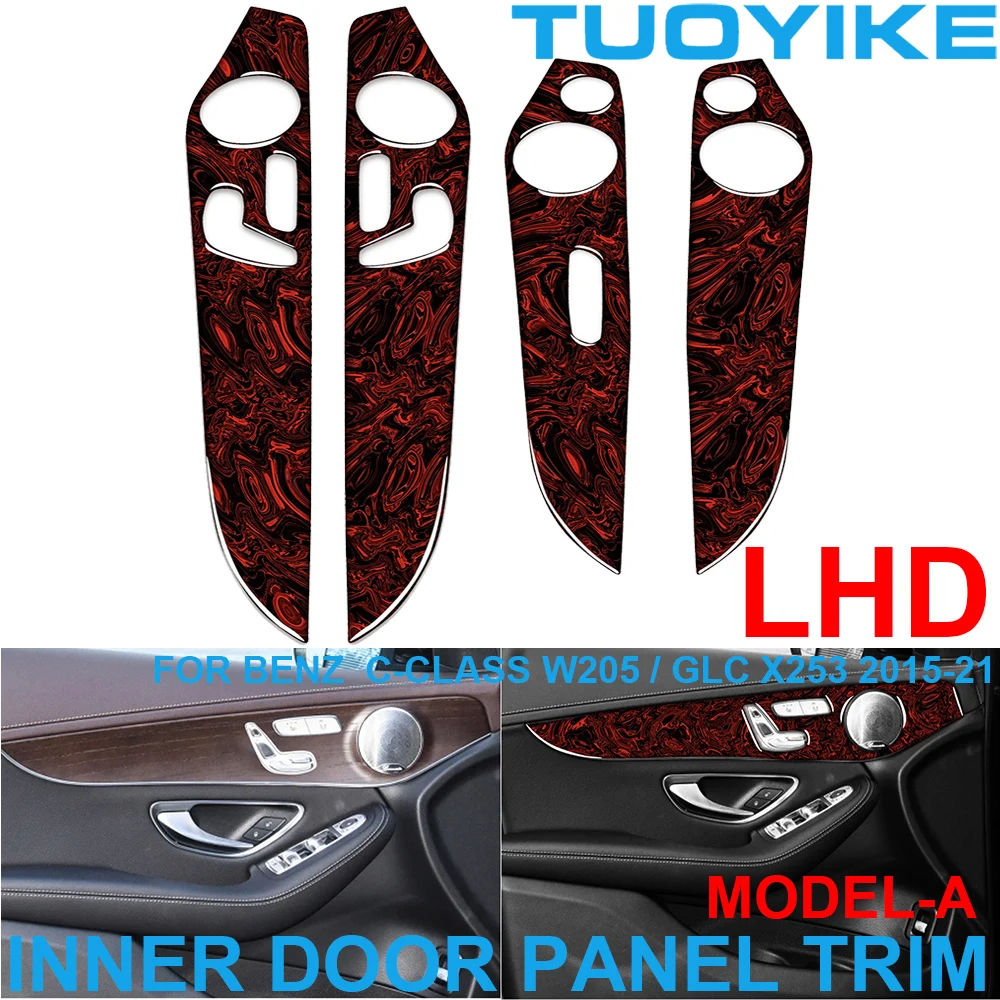 LHD RHD RED Real Carbon Fiber Interior Door Panel Trim Frame Decoration Cover For Mercedes BENZ C-Class W205 GLC X253 2015-21