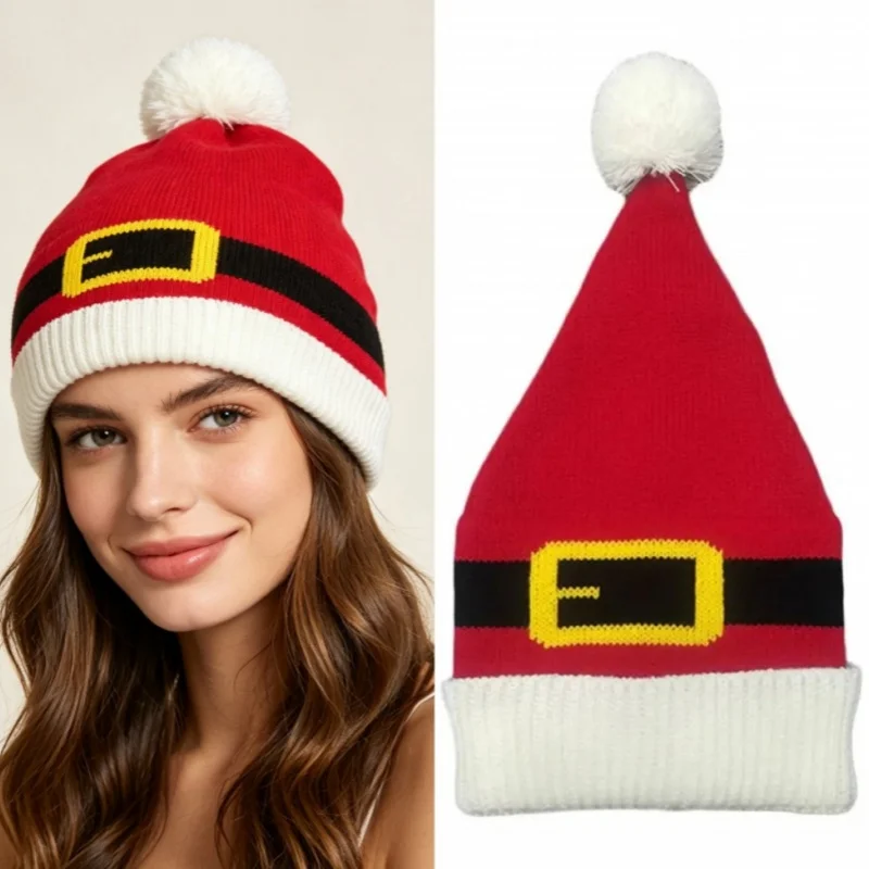 Women Autumn Winter Warm Knit Beanie Hat Christmas Claus Santa New Year Red Knitted Hat Cap Outdoor Snow Skiing Cap Headwear