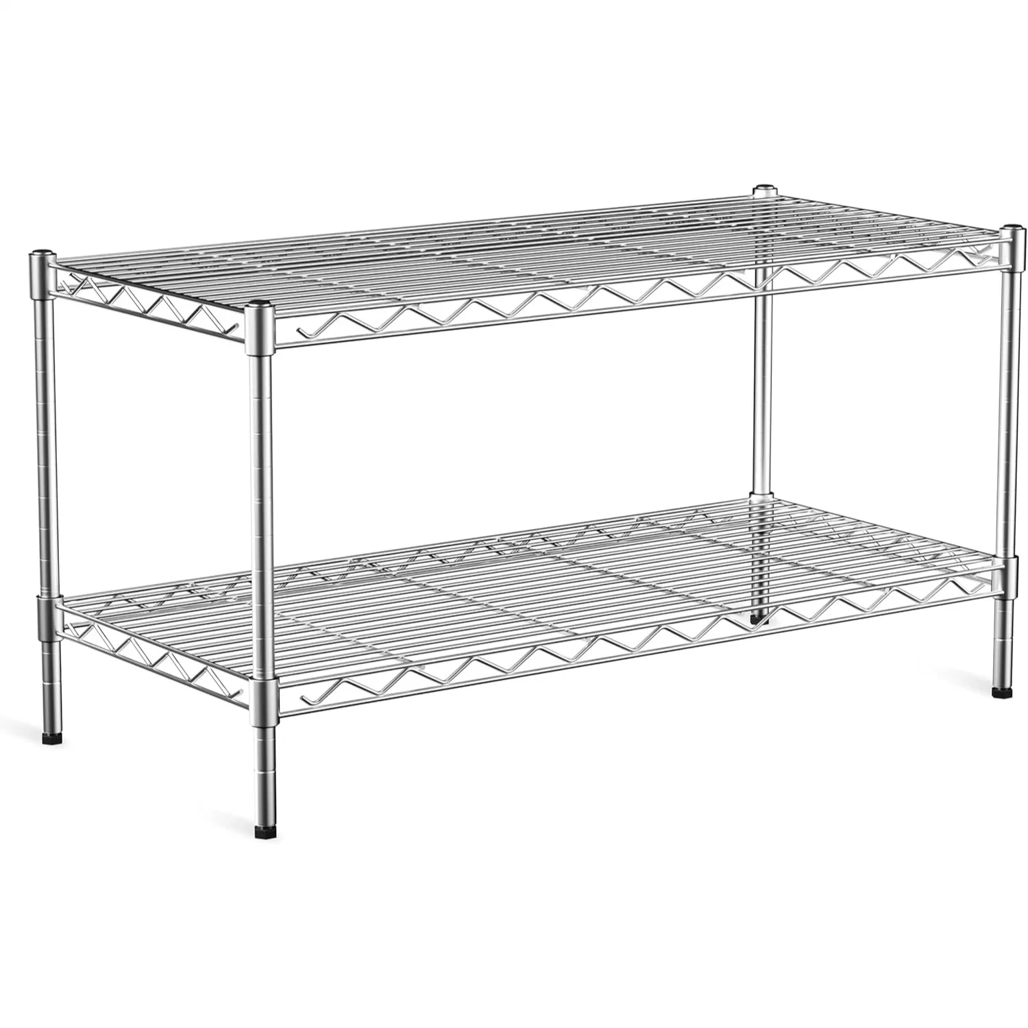 

2-Tier Heavy Duty Shelving Unit, 36"W x 18"D x 19.5"H, Wire Shelf Rack with Lockable Wheels, Height Adjustable Metal Storage