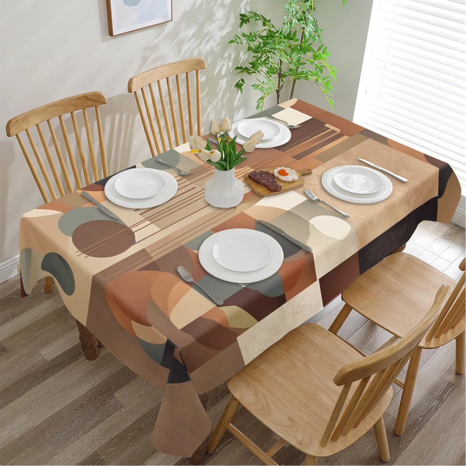 Rectangular polyester tablecloth with geometric abstract art patterns - perfect holiday home decoration items.