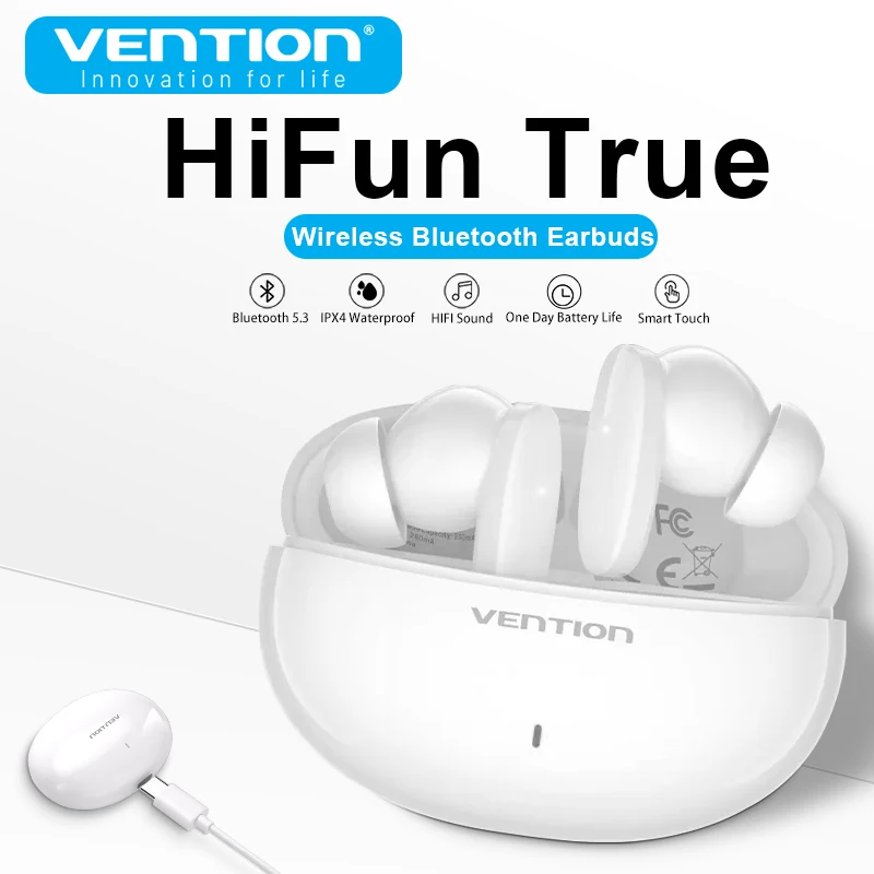 

Vention Wireless Earphone Bluetooth 5.3 TWS Headphone IPX4 Waterproof True Hi-Fi Mic Stereo Sports Earbuds 24H Long Battery Life