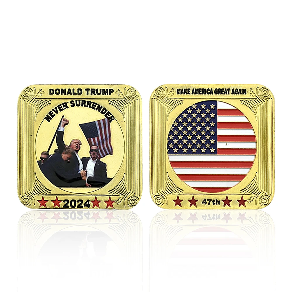 2024 US President Donald Trump Assassination Attempted Gold Coin FIGHT Metal Commemorative Coin Collection Supporters Gifts